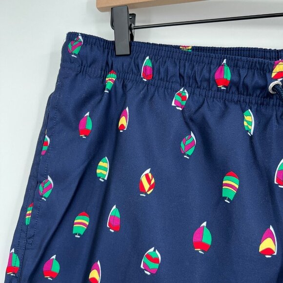 Lands End Swim Trunks Lined Men's size large navy all over sailboat print bathin - Picture 3 of 12